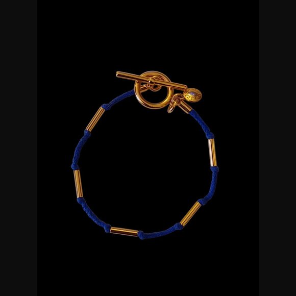J.Crew Gold Tone Blue Knotted Cord Size 6.5" Long Toggle Clasp Bracelet - Picture 3 of 8